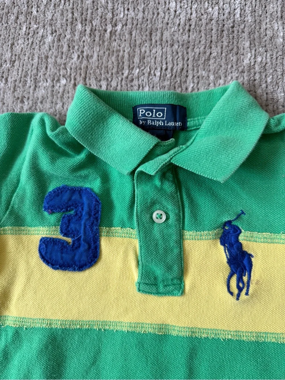Polo Ralph Lauren Baby 12M Green Yellow Big Pony Polo Romper